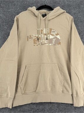 The North Face Camo Logo Hoodie Mens Large Cream Streetwear Pullover Outdoor